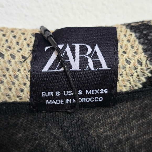 NWT Zara Black Natural Crochet Knit Chevron Stripe Tiered Midi Dress Size S - Picture 9 of 13